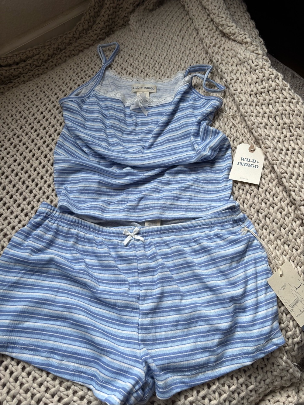 Indigo Light Blue & White Striped Cami Pajama Set